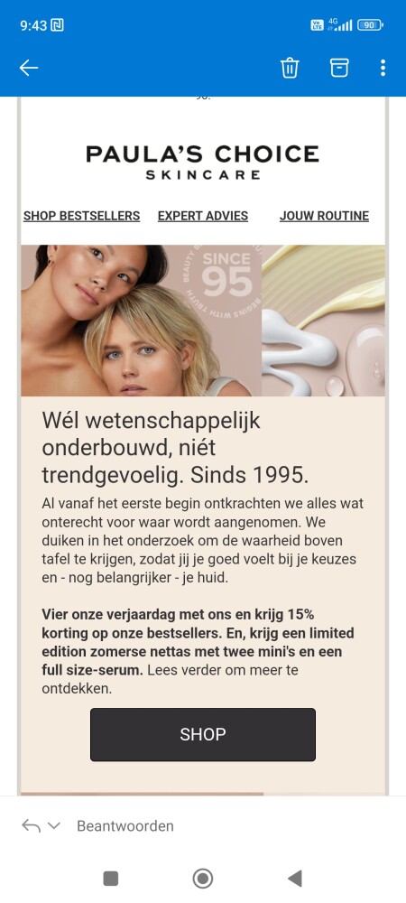 Bij paula's choice skin care is er15% korting...