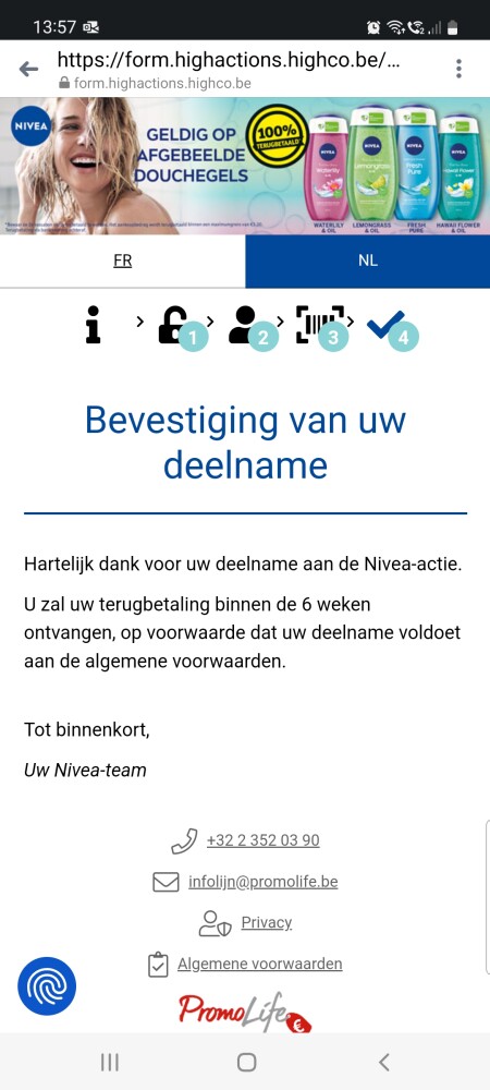 Kruidvat nivea douchegel cashback aangevraagd...