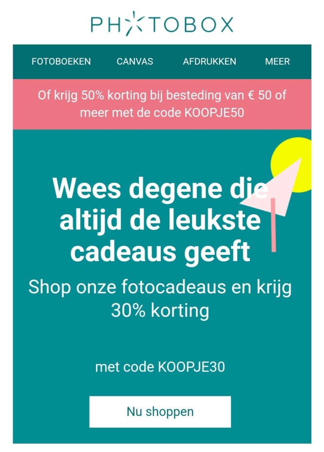 30% korting op fotocadeaus Op al de rest 50%...