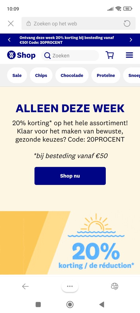 20% korting bij aankoop vanaf €50 bij weight...