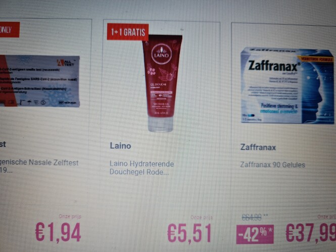 Bij medi-market.be nu 1+1 op Laino douchegel....