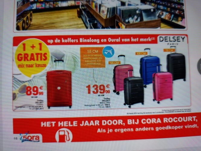 Cora 1+1 gratis op de koffers Binaloog en Qur...