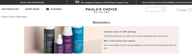 Summer sale Bij Paula's choice: 15% korting...