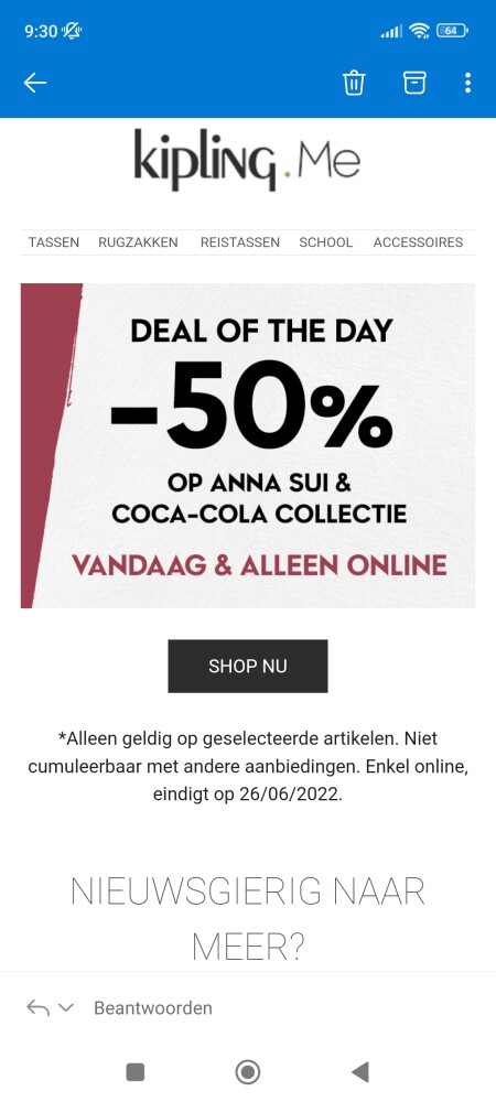 Deal van de dag bij Kipling: -50% op de Anna...