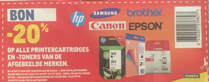 -20% inkt voor printers van verschillende mer...
