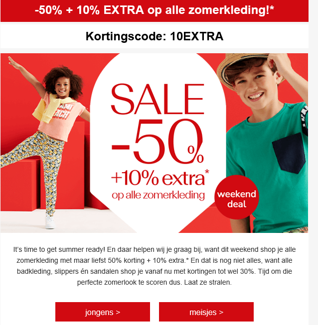 alle zomerkleding met maar liefst 50% korting...