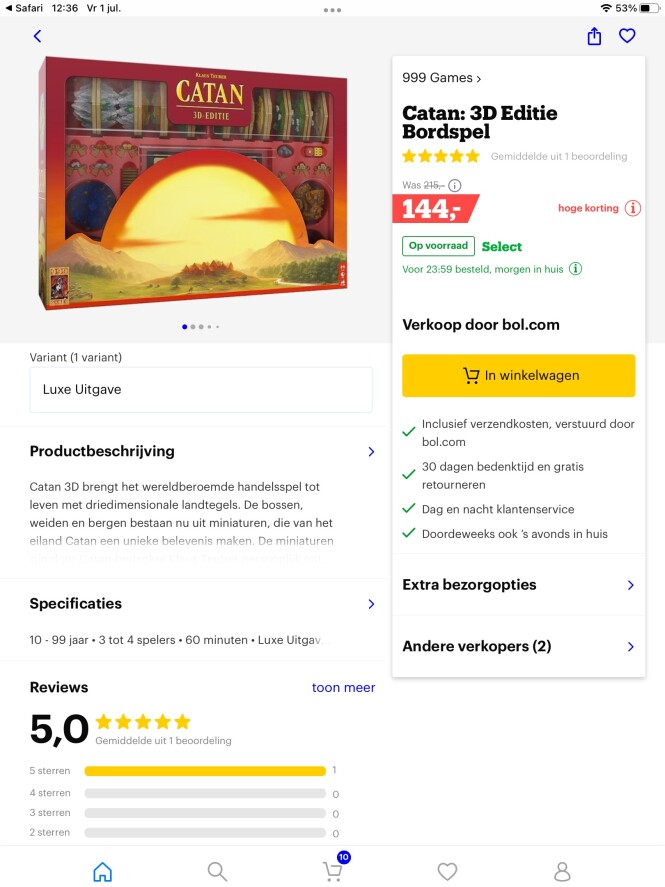 Bij Bol.com: Het Catan 3D editie bordspel in...
