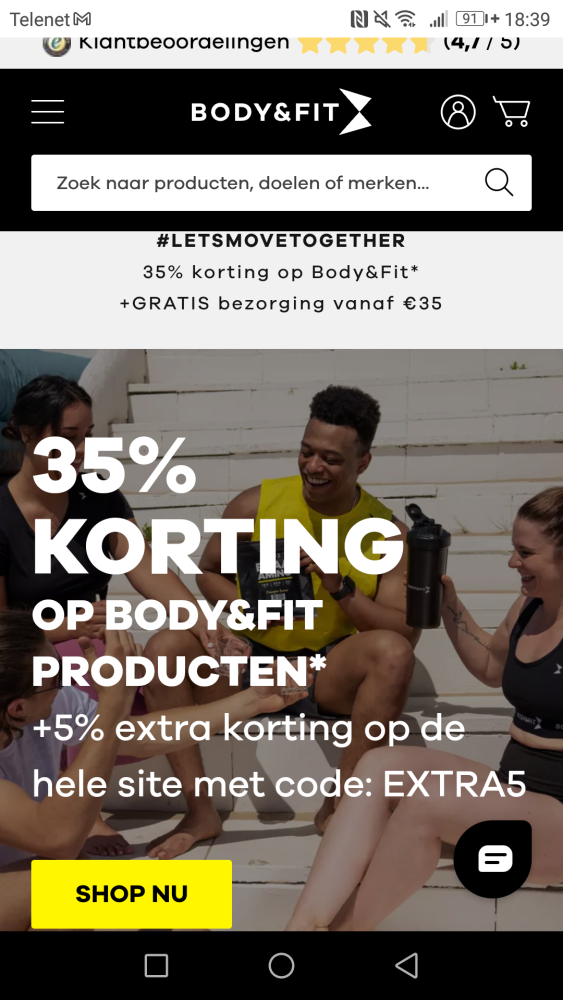 -35% op alle Body & Fitartikelen + 5% extra k...