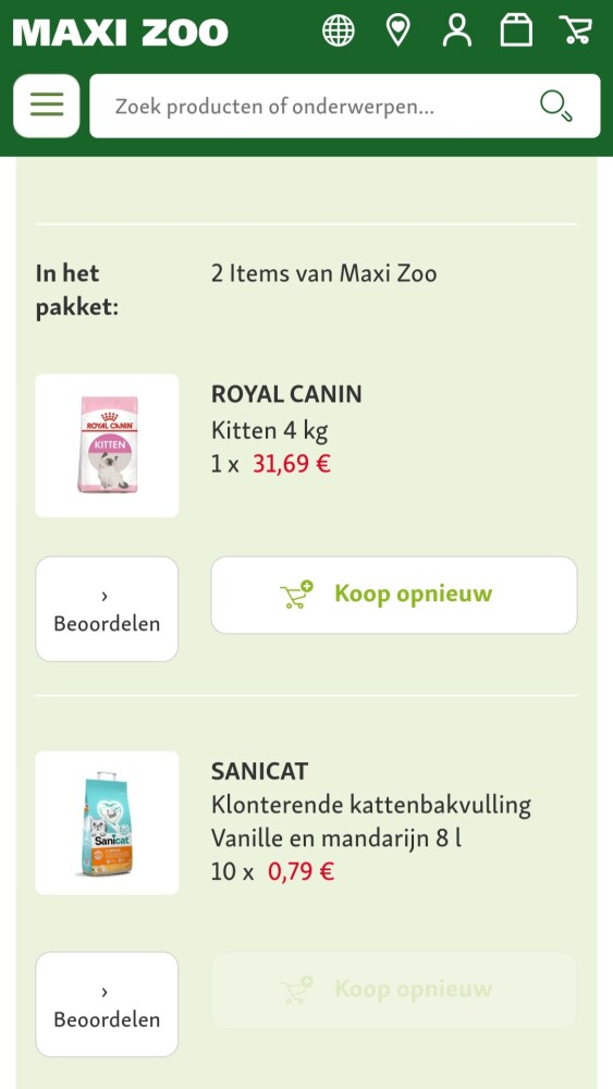 Bij maxi zoo een goede voorraad kattenbakvull...