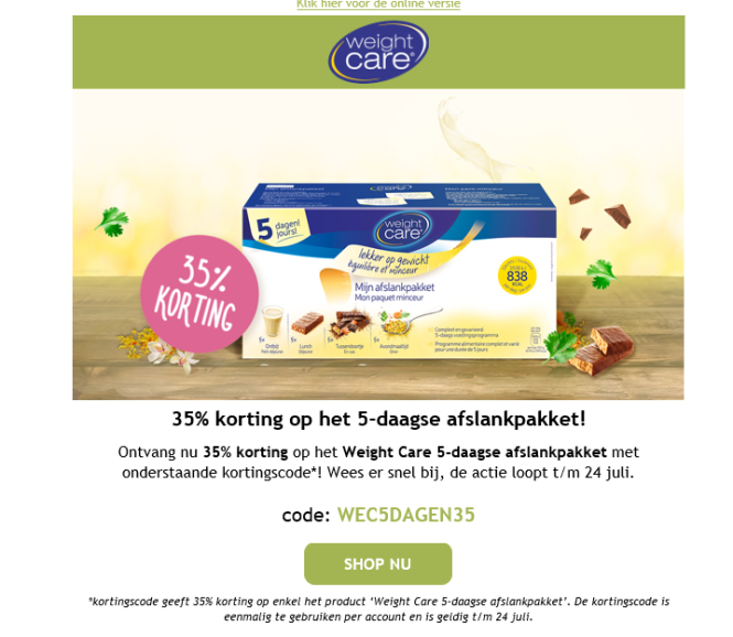 35% korting op het Weight Care 5-daagse afsla...