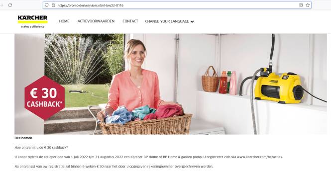 Karcher pompen € 30 cashback Deelnemen Hoe o...