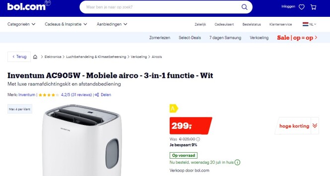 Inventum AC905W airco op bol.com €299 https:...