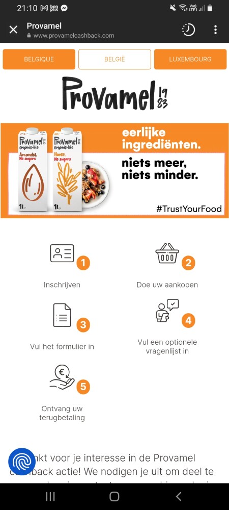 Cashback provamel Voorwaarde De Actie loopt...
