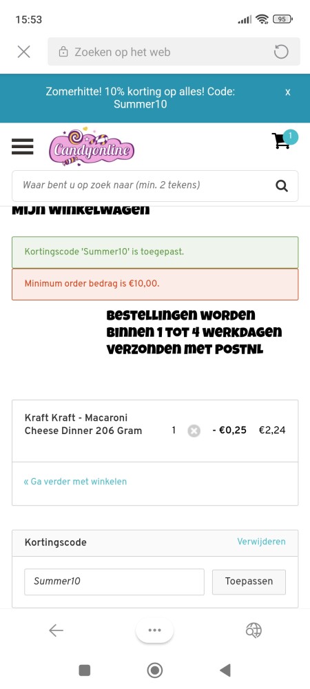 10% korting op het hele assortiment.