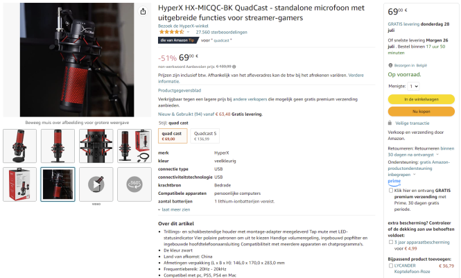 HyperX microphone, zeer goede mic maar het is...