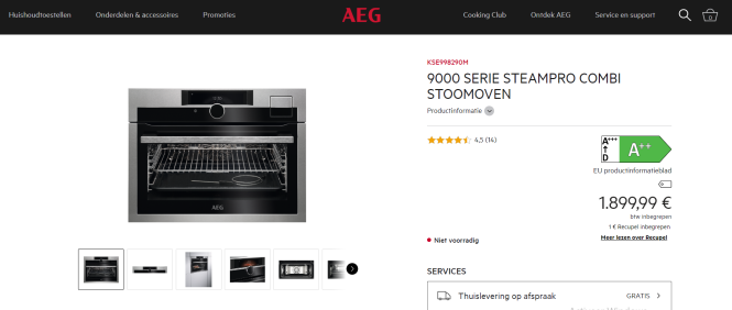 bij aeg COMBI STOOMOVEN voor 1899 euro bij oa...