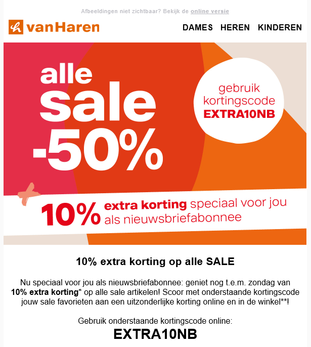 Solden tot -50% en met de code krijg je 10% e...