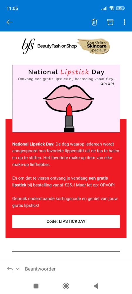 gratis lipstick bij bestelling vanaf €25