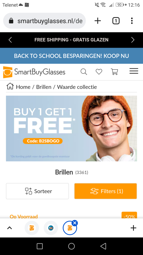 1+1 gratis bij aankoop v een bril