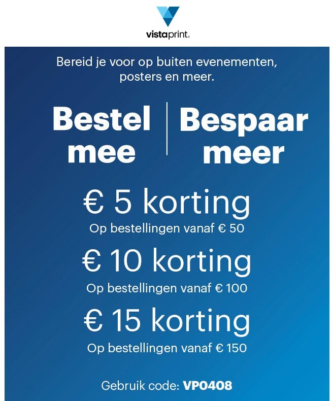 €50 bestellen is €5 korting. €100 bestellen i...