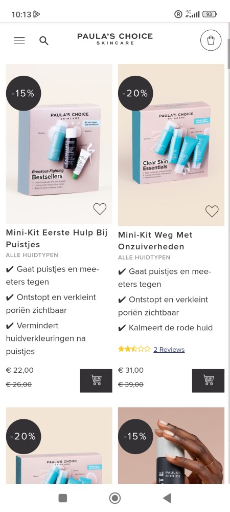 Bij paula's choice skin care is er 15-20% kor...