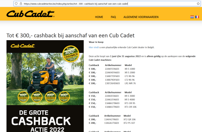 Cub Cadet Tot € 300,- cashback bij aanschaf v...