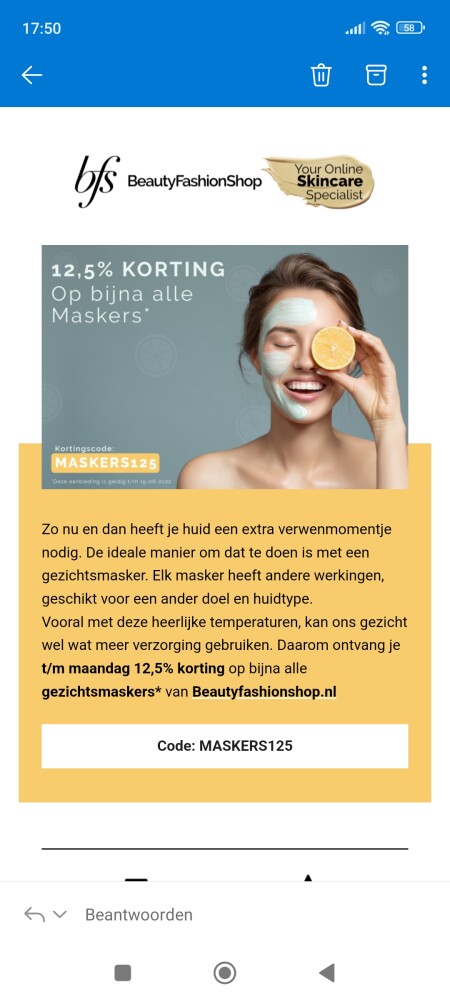 12,5% korting op bijna alle gezichtsmaskers