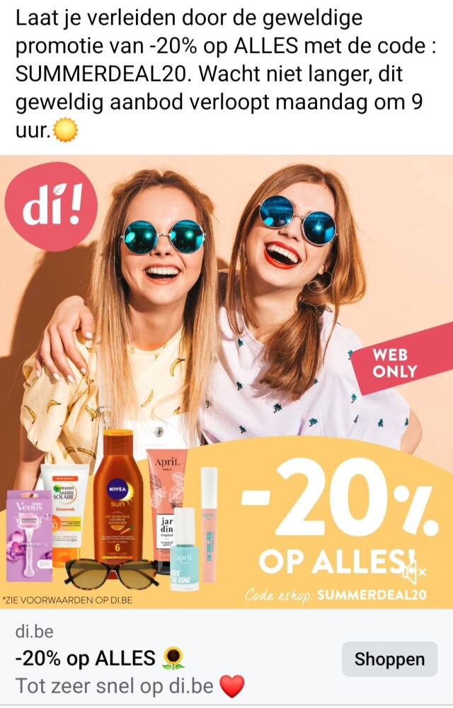 20% korting op alles web only. Verloopt maand...