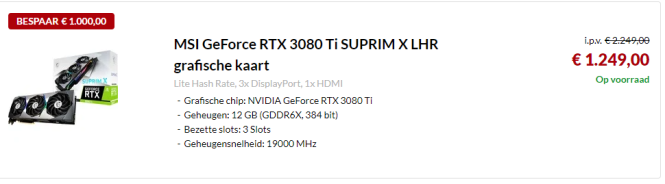 MSI GeForce RTX 3080 Ti SUPRIM X LHR grafisch...