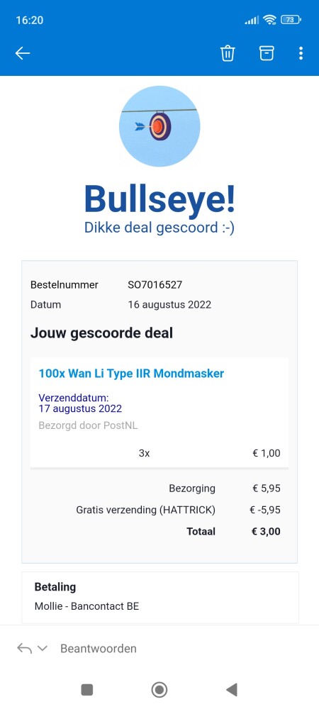 3*100 mondmaskers besteld bij iBood voor €3....