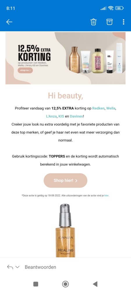 12,5% EXTRA korting op Redken, Wella, L'Anza,...