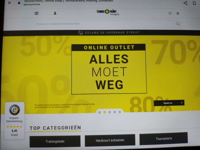 tennis-point.be online outlet alles moet weg...