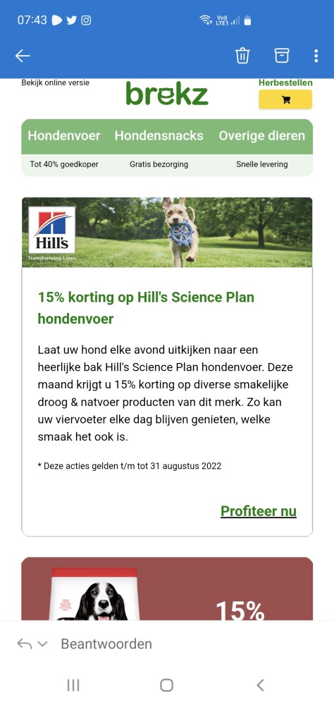 15% korting op Hill's Science Plan hondenvoer...