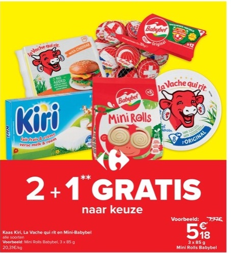 Bij Carrefour 2+1 gratis naar keuze op Kiri,...