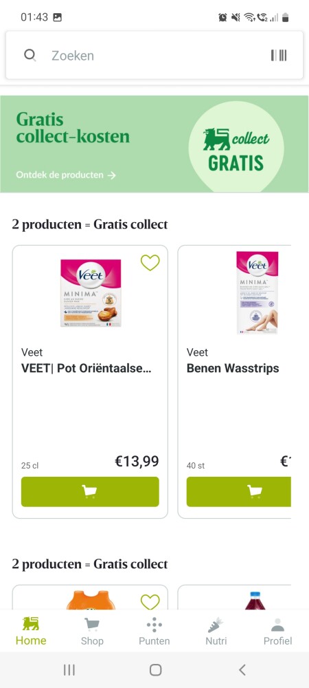 Delhaize gratis collect kosten bav veet en oa...