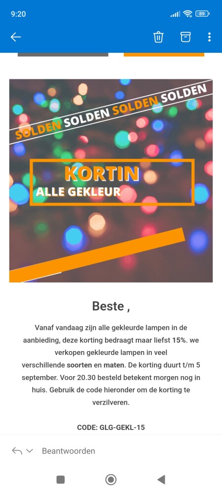 15% korting op alle gekleurde lampen