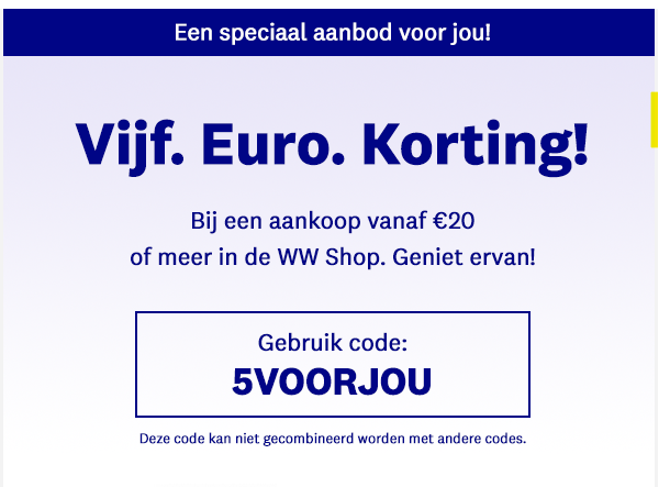 €5 korting bij aankoop vanaf €20 bij de websh...