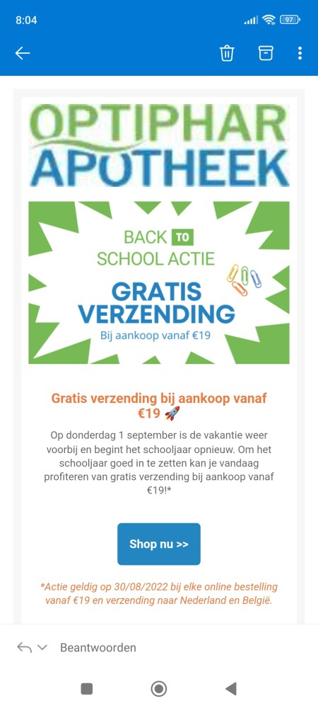 Vandaag is er bij optiphar gratis verzending...