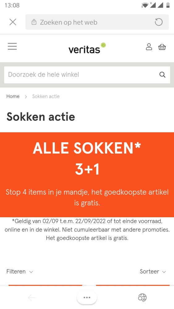 Veritas sokken 3+1 gratis. Ook geldig op de r...