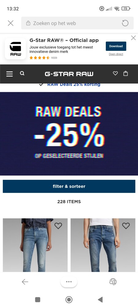 Bij g star raw is er 25% korting op een selec...