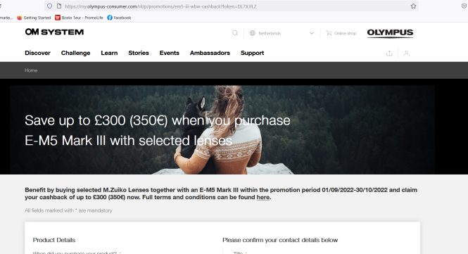 OLYMPUS tot €350 cashback bij de aankoop van...