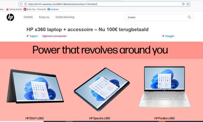 HP x360 + accessoire cashback € 100,- cashbac...