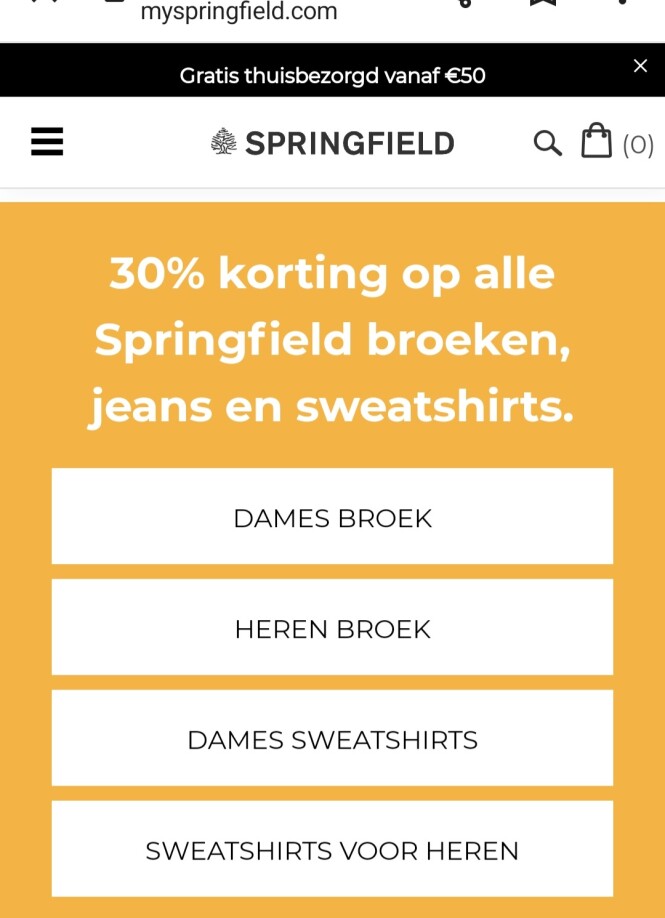 myspringfield.com 30% korting op alle Springf...
