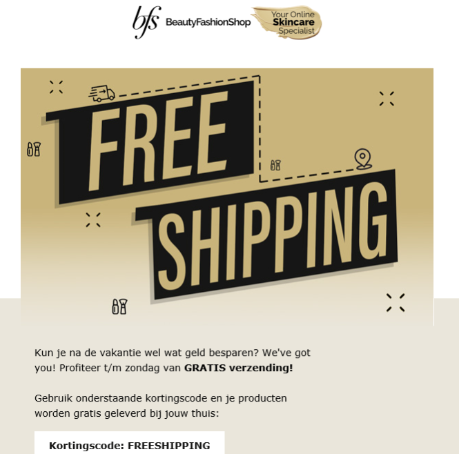 gratis verzending van uw bestelling
