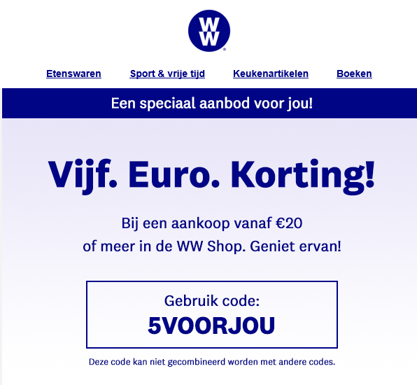 €5 korting bij aankoop vanaf €20 bij de weigh...