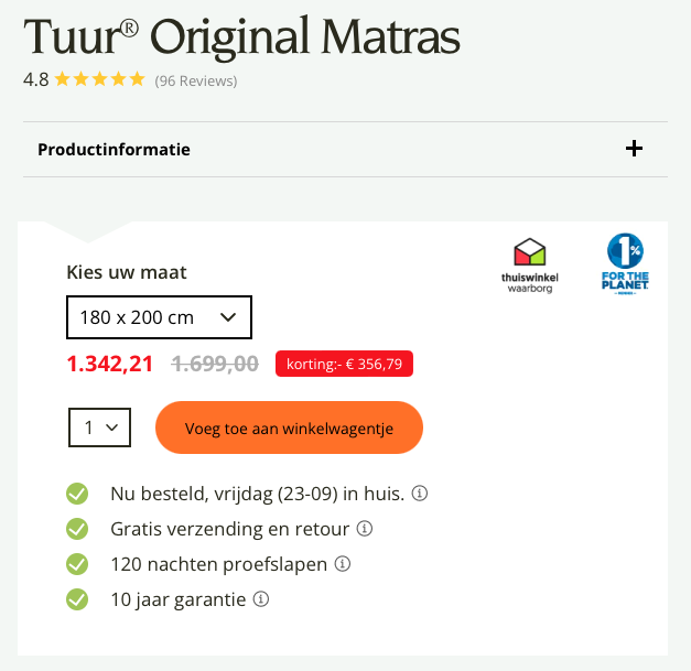 Duurzame matras 180 x 200, normaal gezien 1 6...