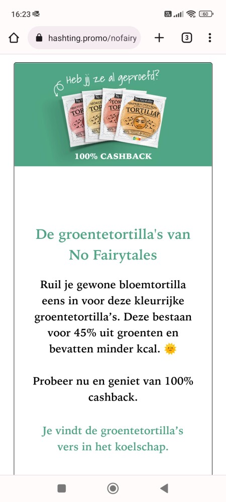 100% terugbetaald op groentetortilla's van No...