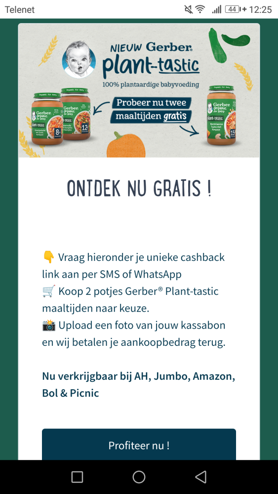 100% terugbetaald 2 potjes Gerber Plant-tasti...