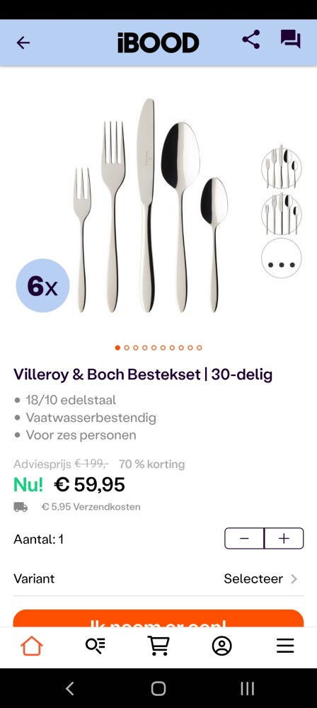 Via iBood 30-delig bestek voor 6 personen van...