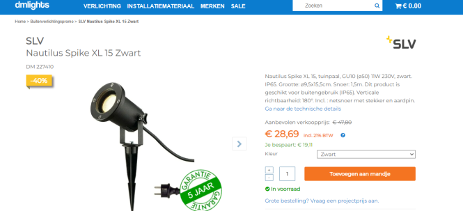 Bij dmlights is er tot -40% op buitenverlicht...